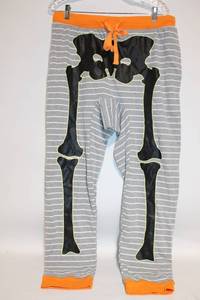 lot 49 image: XL Gray Striped Pajama Pants with Skeleton Design