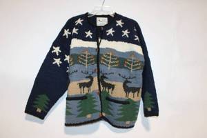 lot 54 image: Hand-Knit Wool Sweater with Nature Scene - Made in Bolivia