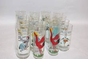 lot 110 image: Set of 18 Vintage Saturday Evening Post Themed Glass Tumblers