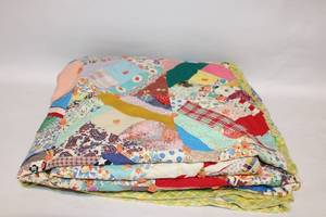 lot 114 image: Vintage Patchwork Quilt with Colorful Patterns