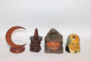 lot 124 image: Set of 4 Hand-Carved Wooden Figurines