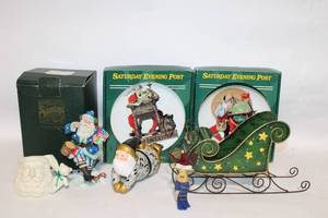 lot 140 image: Christmas Holiday Decoration Set with Norman Rockwell Plates and Figurines