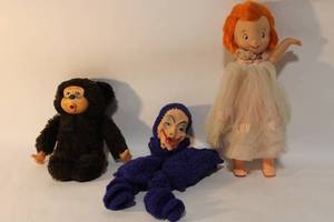 lot 177 image: Vintage 1963 Jolly Toys Inc Doll and Two Plush Puppets