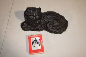 lot 239 image: Vintage Black Cat Figurine and 3D Cat Playing Cards Set
