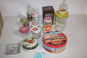 lot 248 image: Collection of 13 Vintage Glass and Tin Containers