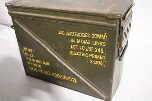 lot A-280 image: Vintage 1976 Ammunition Box for 20mm Cartridges