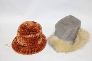 lot 345 image: Set of 2 Vintage Womens Hats - Fur-Trimmed Gray and Textured Brown