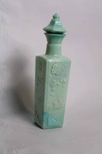lot 413 image: Mint Green Vintage Liquor Bottle with Floral Design