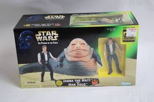 lot 423 image: Star Wars Power of the Force Jabba the Hutt and Han Solo Figure Set