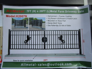lot 6 image: AllMetal 7x20 Steel Driveway Gate wHorse Design