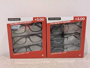 lot 27 image: 2 NEW CASES OF FOSTER GRANT 3.00 FULL RIM METAL READERS (3PK.)