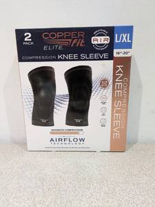 lot 43 image: NEW COPPER FIT ELITE LXL COMPRESSION KNEE SLEEVE (2PK.)