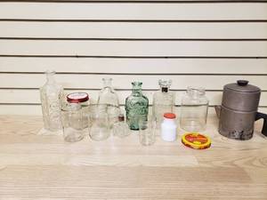 lot 43 image: Decorative Glass ware, decanter, antique coffee maker