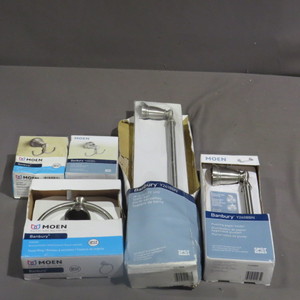 lot 4-5 image: 5 Piece Moen Banbury Brushed Nickel Bathroom Accessories