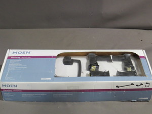 lot 7-15 image: Moen Hensley Press and Mark 3-Piece Bath Hardware Set with 24 in. Towel Bar, Paper Holder and Towel Ring in Matte Black - Model MY3593BL