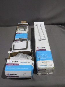 lot 12-19 image: Moen Hensley Brushed Nickel 4 Piece Bathroom Accessories