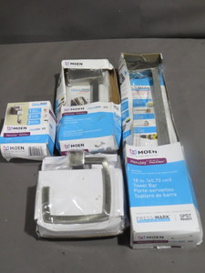 lot 56-23 image: 4 Piece Lot Moen Hensley Brushed Nickel  Bathroom Accessories
