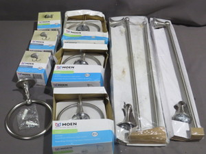lot 15-29 image: Mixed Lot of 9 Moen Brushed Nickel Bathroom Accessories
