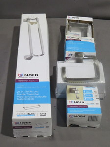 lot 18 image: Moen Hensley Brushed Nickel 4 Piece Bathroom Accessories