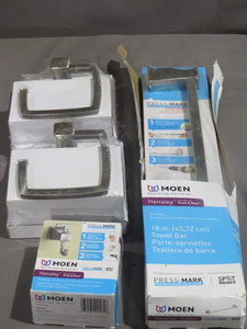 lot 22 image: Moen Hensley Brushed Nickel 4 Piece Bathroom Accessories