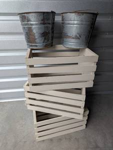 lot 22 image: Rustic Crates and Buckets