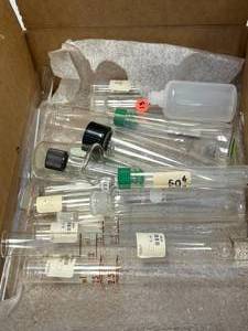 lot 18 image: Assorted Used Glasswear Box - Tubes, Beaker, miscellaneous