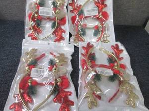 lot 135 image: 4- 2 pks Reindeer Headbands...