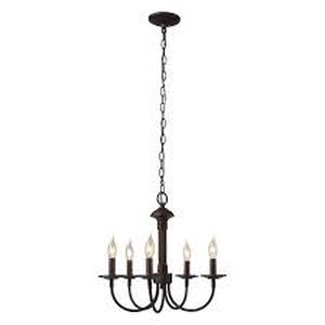 lot 31 image: 5-Light Oil Rubbed Bronze Candle Farmhouse Chandelier Light Fixture Customer Returns See Pictures