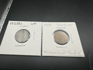 lot 12 image: Two 1928 Pennys, Incl OBV Error
