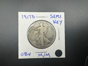 lot 13 image: 1917 D Walking Liberty - Rare Obverse NM, Uncleaned Authentic Coin- Full Rims