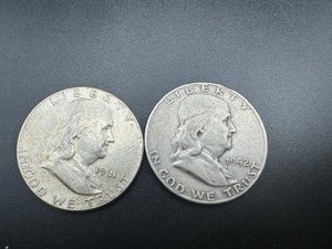 lot 40 image: Two Mid Grade Franklin Halves 1925D and 1961