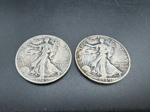 lot 41 image: Two Mid Grade Walking Liberty Halves, 1939D and 1945