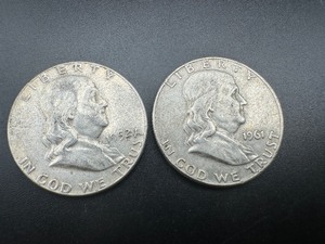 lot 45 image: Two Mid Grade Franklin Halves 1925 and 1961D
