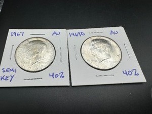 lot 53 image: Two High Grade 40% Kennedy Halves, 1967 and 1969D-AU