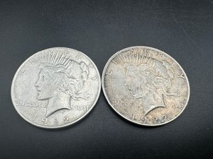 lot 62 image: Two Mid Grade Peace Dollars, 1922 & 1922D