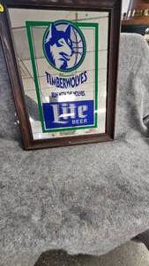 MN Timberwolves/Miller Lite Beer Mirror, 16 1/2"x21"