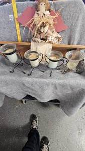 lot 36 image: Candle Holders, Moose Shelf, Wood Angel Wall Dcor