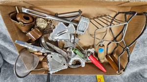 lot 140 image: Kitchen Lot, Jar Lifter, Masher, assorted Cookie Cutters, Copper Minis