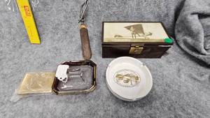 lot 155 image: Linbergh Keepsake Box, Ashtrays, Antler Serving Fork, Non NCO Dress Brass Buckle