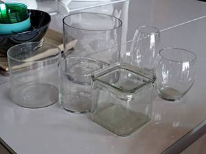 lot 216 image: Assorted Clear Glass Vases  Candleholders