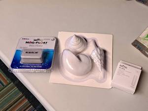 lot 230 image: Assorted Aquarium Supplies - Glass Cleaner, Air Stone, Shell Dcor