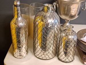 lot 239 image: Lot of (3) Assorted Vase with Mesh Cover