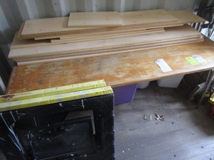 lot 74 image: Work Table, Shelving, Saw Horses