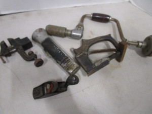 lot 116 image: Vintage Brace, Stapler, Vise, Plane