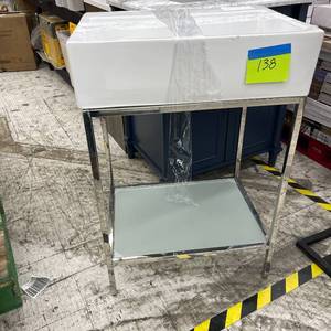 lot 138 image: Swiss Madison Freestanding Sink Chrome & Porcelain (slight damage)