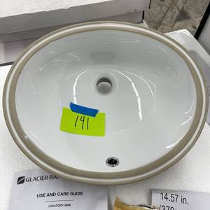 lot 141 image: Drop-In 20 Oval Bathroom Sink Lavatory Sink White Vitreous China Glacier Bay