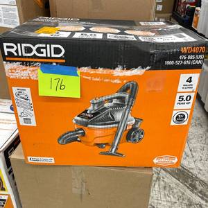 lot 176 image: RIDGID 4 Gallon 5.0 Peak HP Portable Shop Vacuum Wet Dry Vac