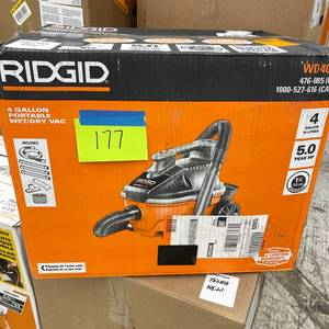 lot 177 image: RIDGID 4 Gallon 5.0 Peak HP Portable Shop Vacuum Wet Dry Vac