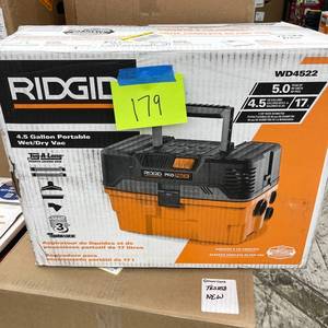 lot 179 image: RIDGID 4.5 Gallon 5.0 Peak HP ProPack Portable Shop Vacuum Wet Dry Vac