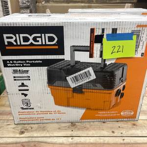 lot 221 image: RIDGID 4.5 Gallon 5.0 Peak HP Protable Shop Vacuum Wet Dry Vac